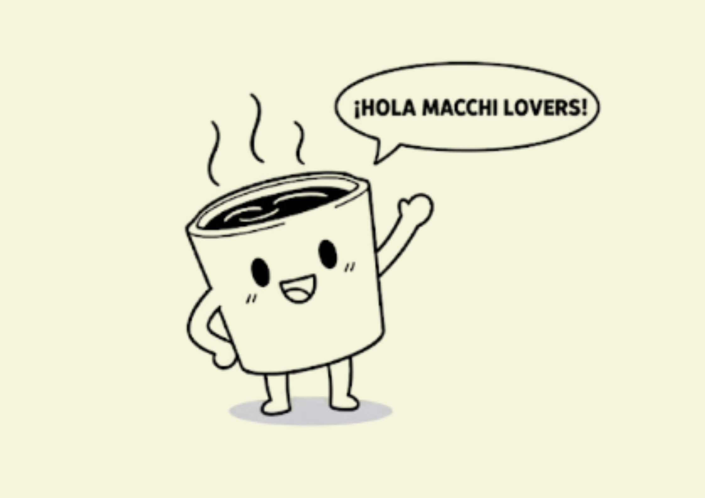Macchi, la mascota de Break café, saludando a los Macchi lovers, los fans de la marca.