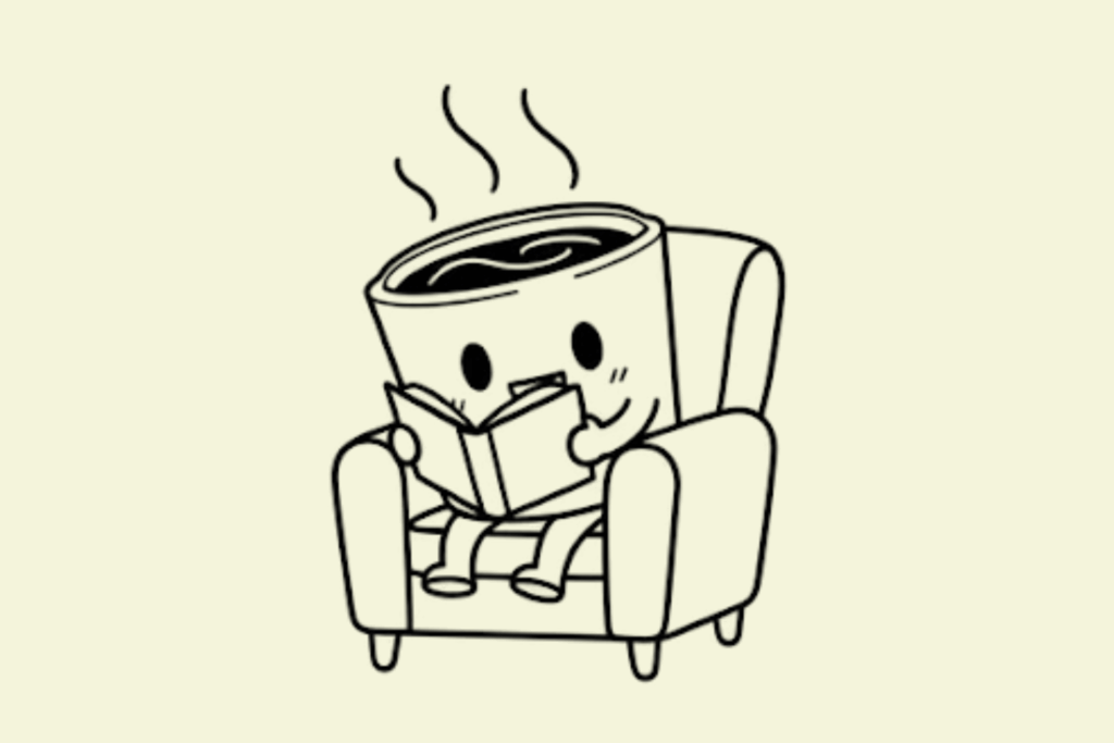 Macchi, la mascota de Break café, leyendo.