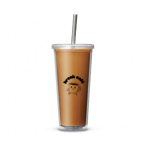 Vaso transparente reutilizable Break café con pajita fondo blanco